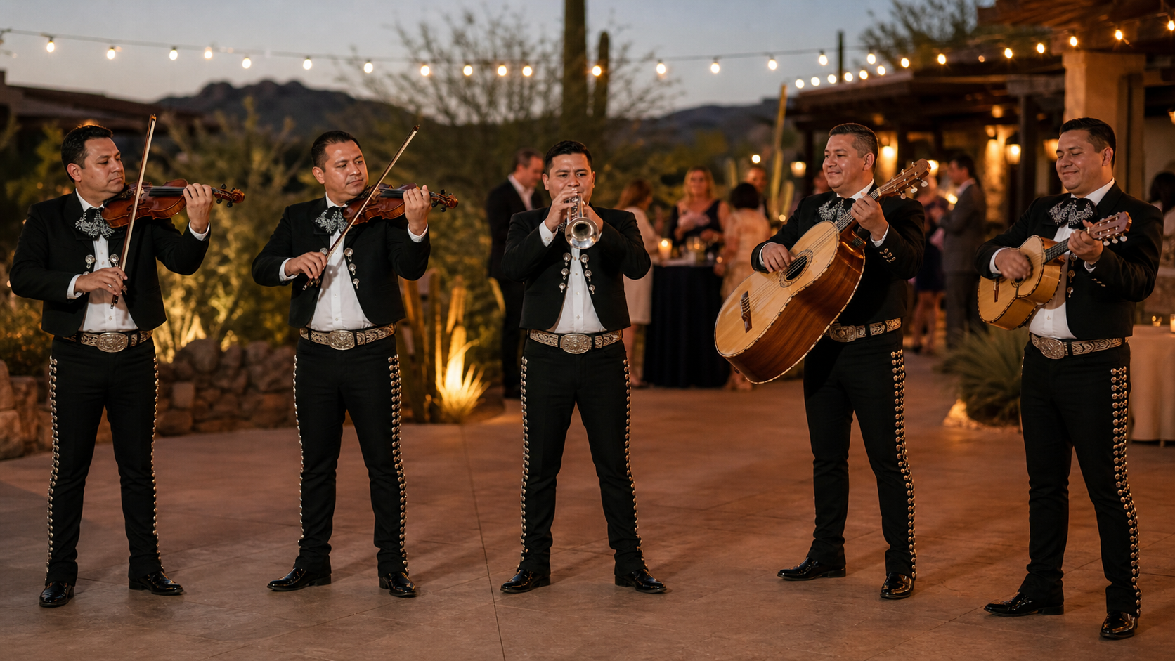 Professional mariachi band in Phoenix, Arizona performing at a desert resort wedding reception