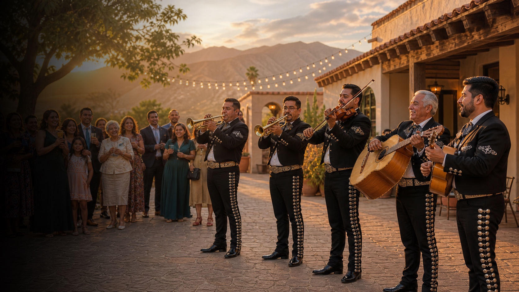 Professional mariachi band in Fontana, California performing at an Inland Empire courtyard celebration